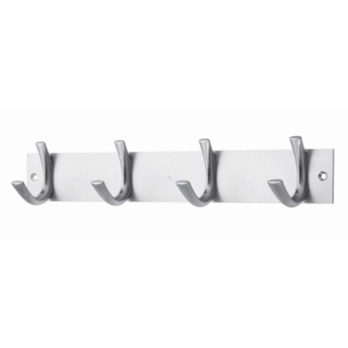 I.B.E. Coat rack with 4 hooks 360 mm wide stainless steel color on flat back plate