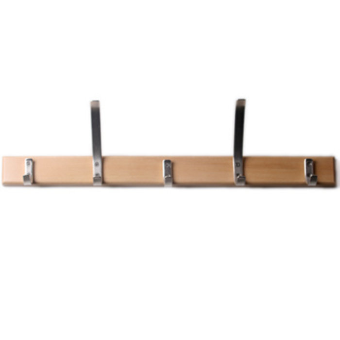 I.B.E. Regalgarderobe aus Buche 600 mm breit mit 5 Haken in Edelstahlfarbe