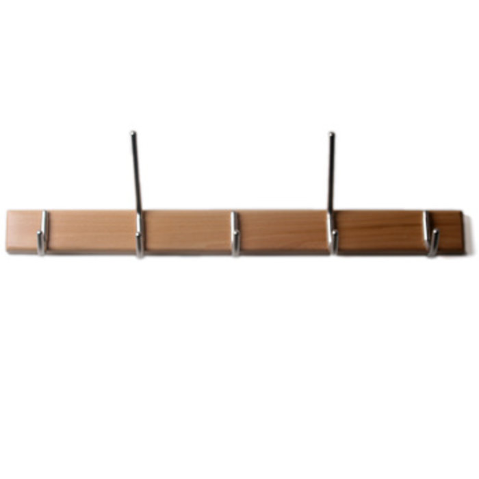 I.B.E. Beech shelf coat rack 600 mm wide with 5 round hooks in stainless steel color