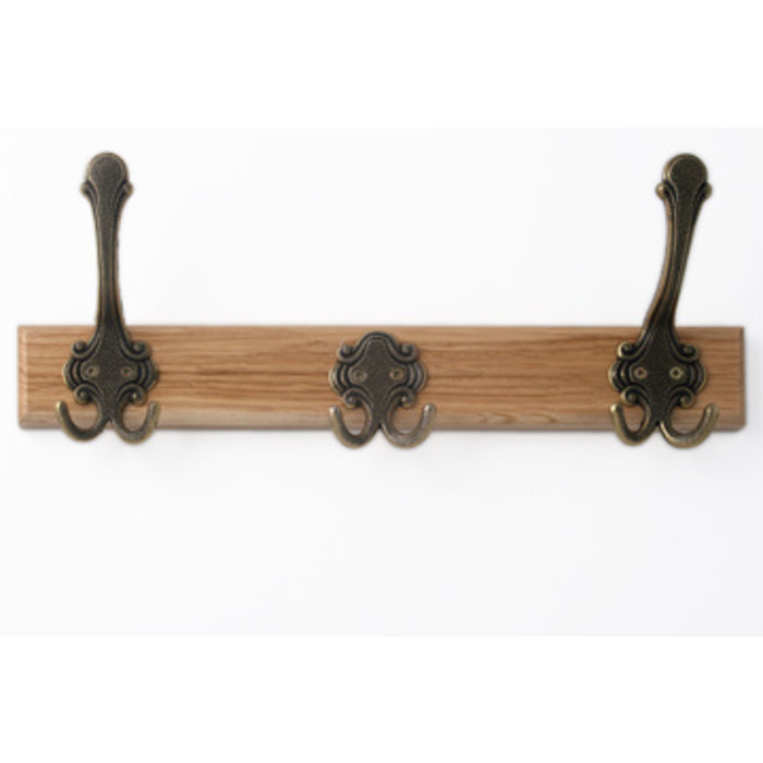 I.B.E. Massief eiken plankkapstok 400 mm breed met 3 retro haken