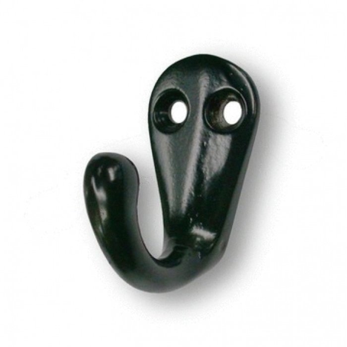 I.B.E. Black Coat hook single 2-hole horizontal 20 mm wide aluminum