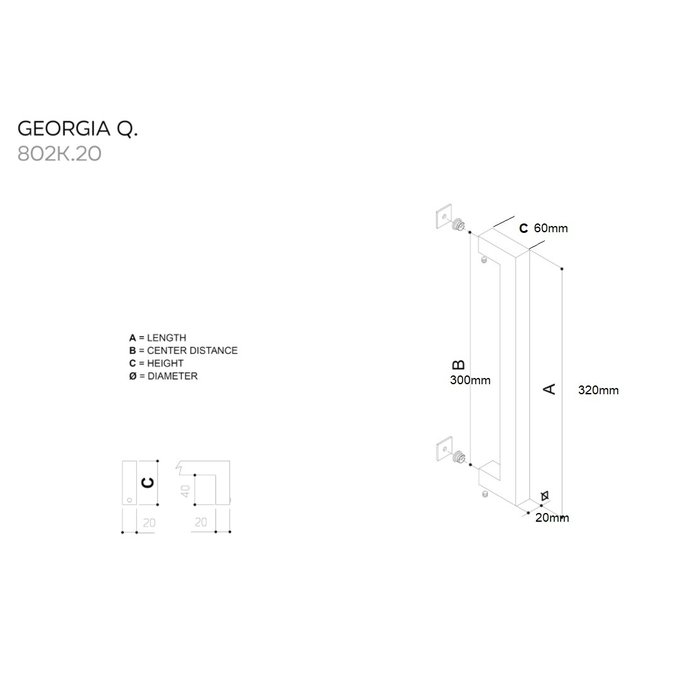 Fimet Paire de poignées de porte noires Georgia 20/300/320mm pour portes en verre et bois