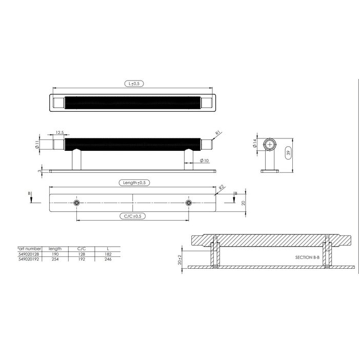 Furnipart Poignée de meuble noir mat Furnipart MANOR coupe croisée 192 mm avec plaque arrière