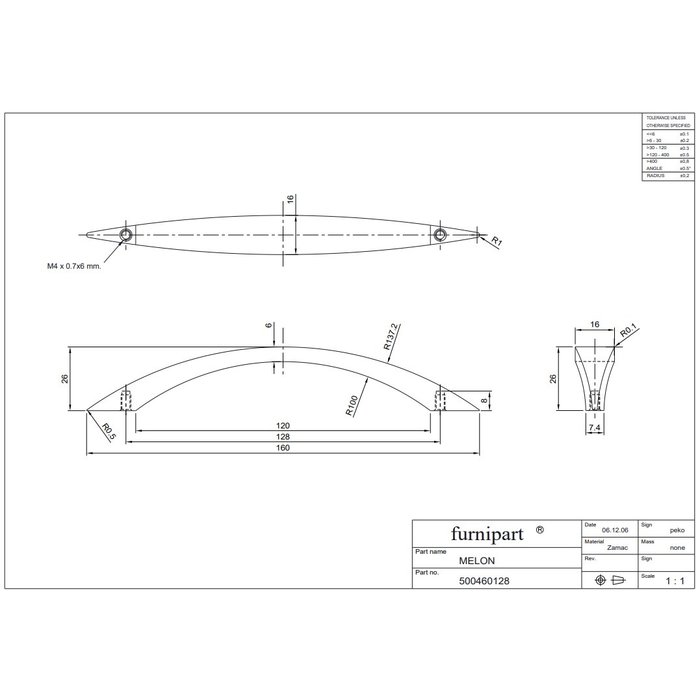 Furnipart Furnipart möbelgriff MELON Lochabstand 128 mm Edelstahloptik