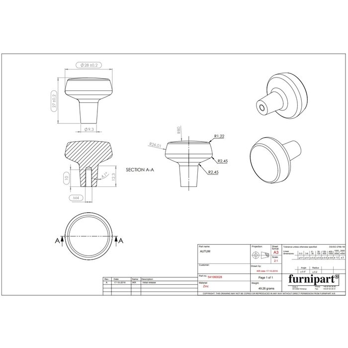 Furnipart White Furnipart furniture knob AUTUMN Ø 28 mm
