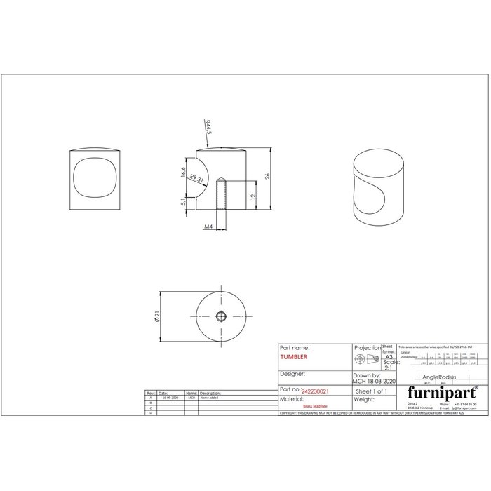 Furnipart Furnipart möbelknopf TUMBLER Ø 21 mm Messing poliert - Copy