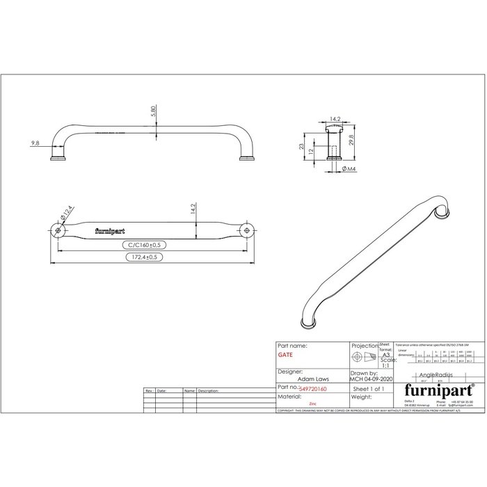 Furnipart Furnipart möbelgriff GATE 160 mm Edelstahloptik