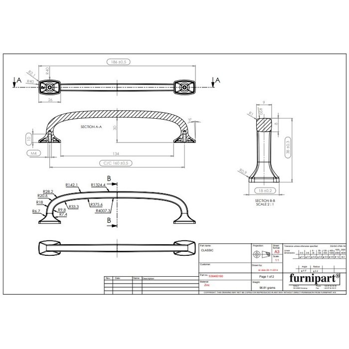 Furnipart Furnipart meubelgreep CLASSIC 160 mm RVS look