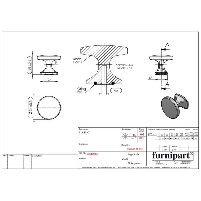Furnipart Bouton de meuble rond Furnipart CLASSIC aspect acier inoxydable Ø 34