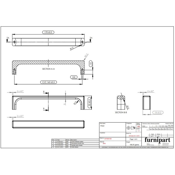 Furnipart Antikbraun Furnipart möbelgriff FOLD 160 mm