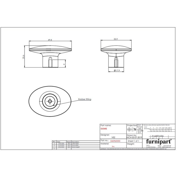 Furnipart Furnipart möbelknopf DOME oval Messing gebürstet