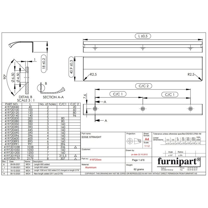 Furnipart Furnipart Corner handle EDGE STRAIGH - Stainless steel look