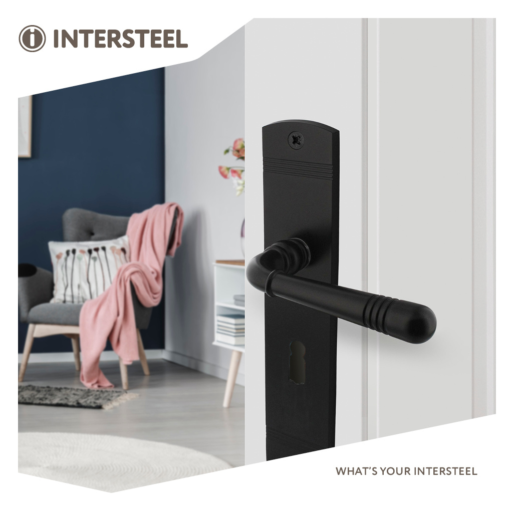 Intersteel Black Intersteel Door handle Emily on shield 235x45x8 mm with keyhole 72 mm
