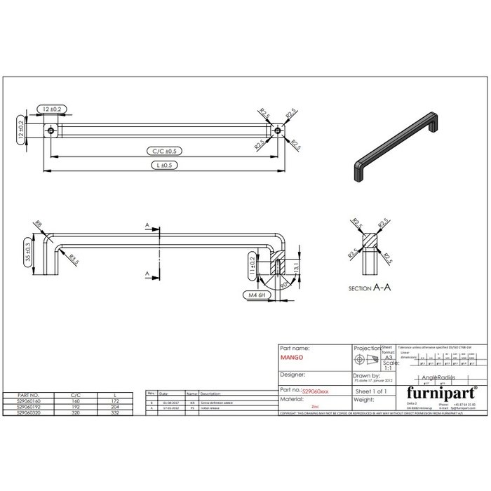 Furnipart Furnipart Möbelgriff MANGO 320 mm in Edelstahloptik