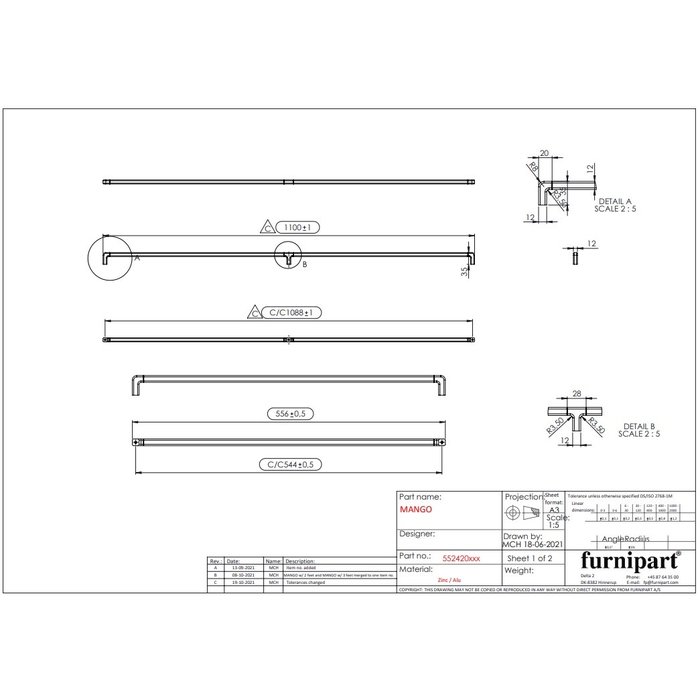 Furnipart Black Furnipart furniture handle MANGO 544 mm