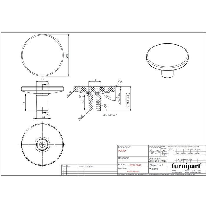 Furnipart Bouton de meuble Furnipart peint en noir PLATO Ø 42 mm