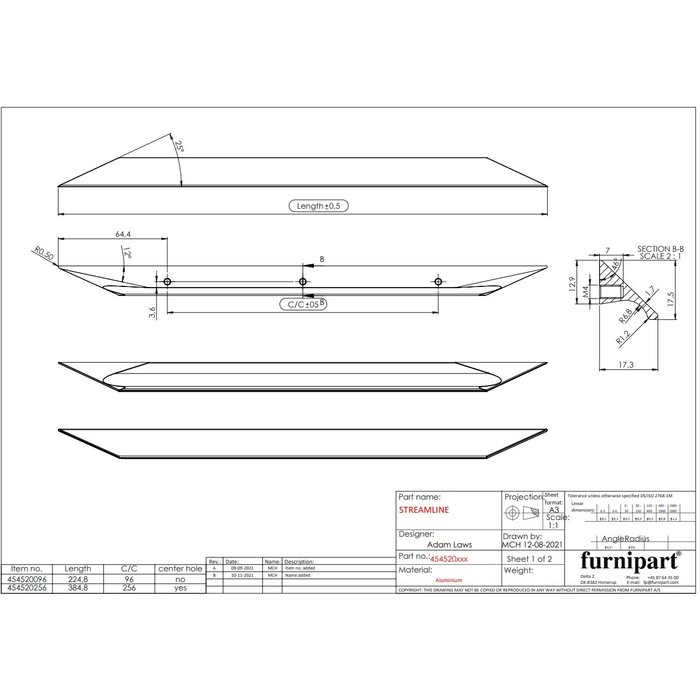 Furnipart Mattschwarzer Furnipart Möbelgriff STREAMLINE 96 mm