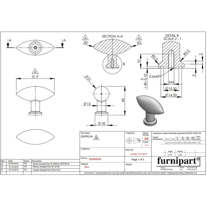 Furnipart Zwarte Furnipart meubelknop ZEPPELIN