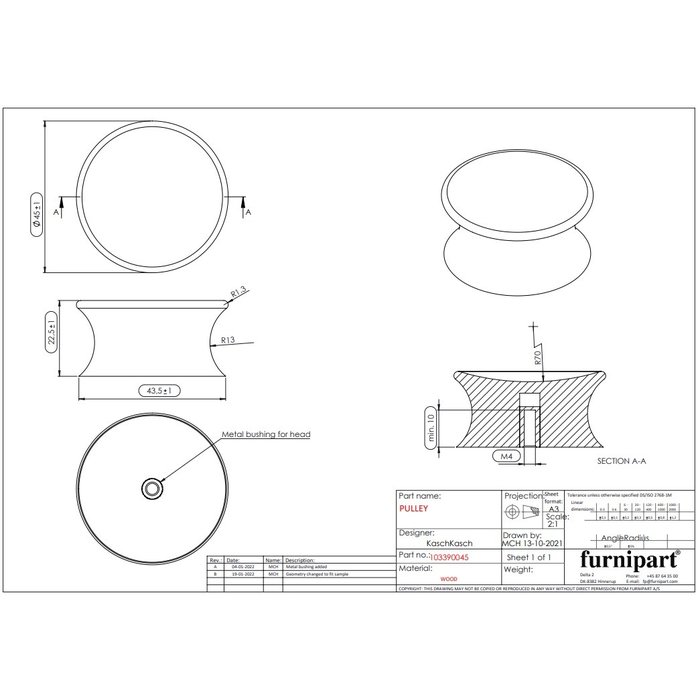 Furnipart Bouton de meuble Furnipart PULLEY Ø 45mm en bois de chêne