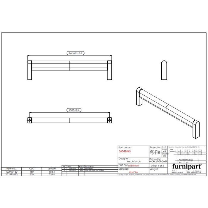 Furnipart Zwart- Bruin gecombineerde Furnipart meubelgreep CROSSING 320 mm hout-zamak