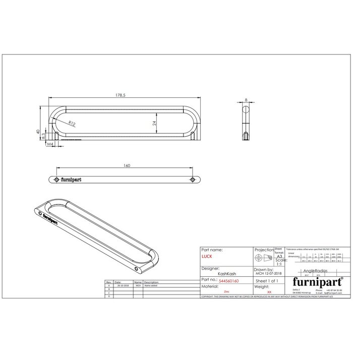 Furnipart Schwarzer Furnipart Möbelgriff LUCK 160 mm