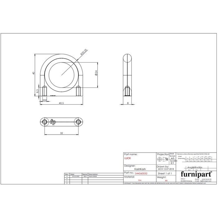 Furnipart Poignée de meuble Furnipart LUCK 32 mm en acier inoxydable Look