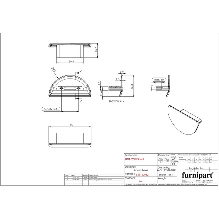 Furnipart Mat zwarte Furnipart meubelgreep HORIZON small 32 mm
