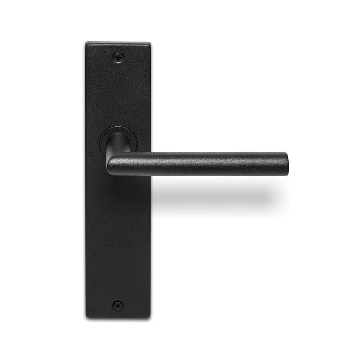 In-Door Black Jersey door handles on rectangular blind shield