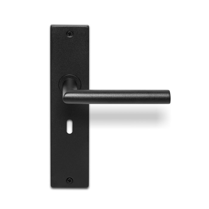 In-Door Black Jersey door handles on rectangular blind shield