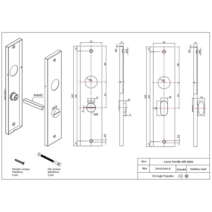 In-Door Black Jersey door handles on rectangular blind shield
