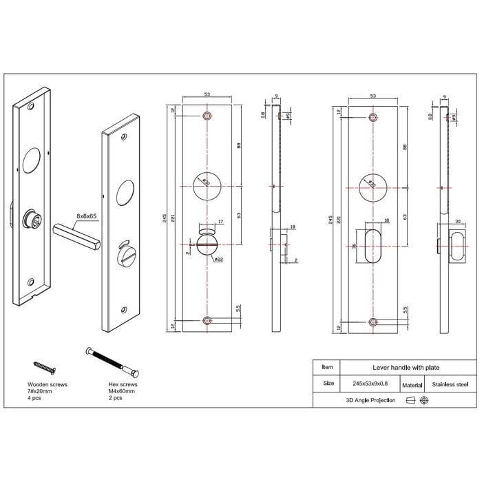 In-Door Poignées de porte pleines noires Vince sur bouclier aveugle rectangulaire