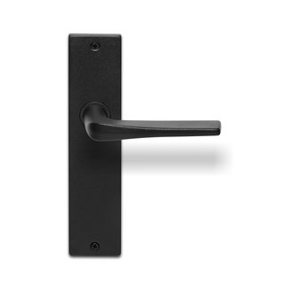 In-Door Black Vince door handles on rectangular blind escutcheon