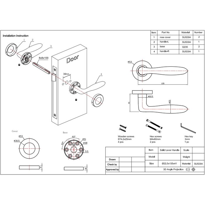 In-Door Poignées de porte pleines noires Liz sur bouclier aveugle rectangulaire