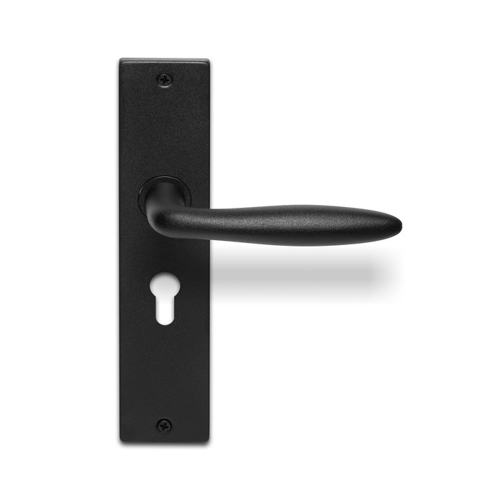In-Door Poignées de porte pleines noires Liz sur bouclier aveugle rectangulaire