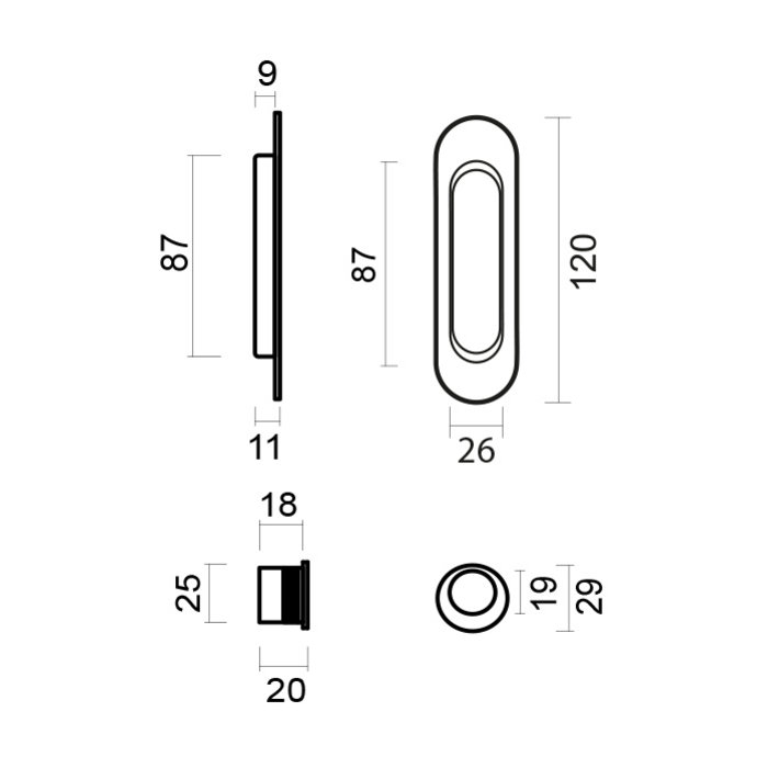 HDD Bronze sliding door bowl FRA oval per set