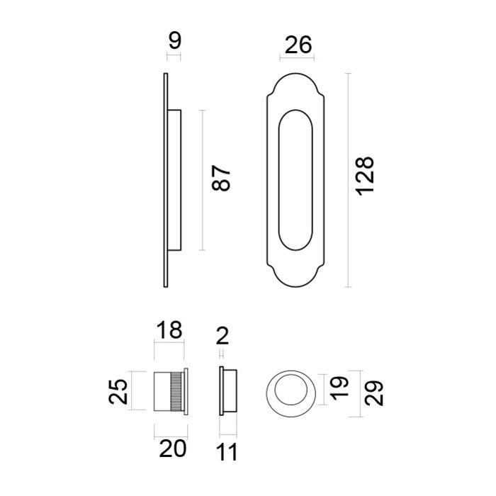 HDD Bol de porte coulissante rétro FRA vieil argent par set