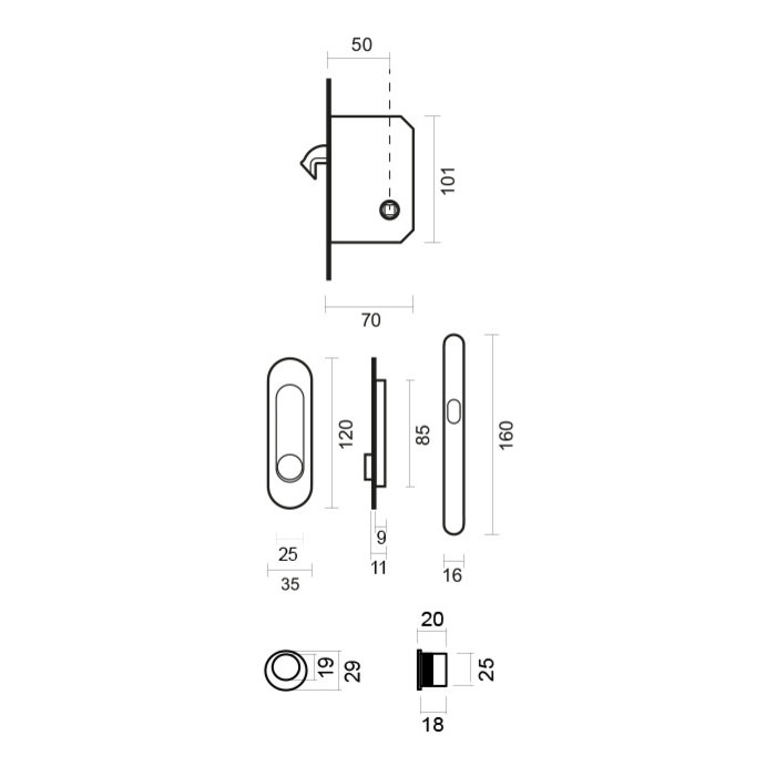 HDD Sliding door bowl FRA oval per set stainless steel look with lock