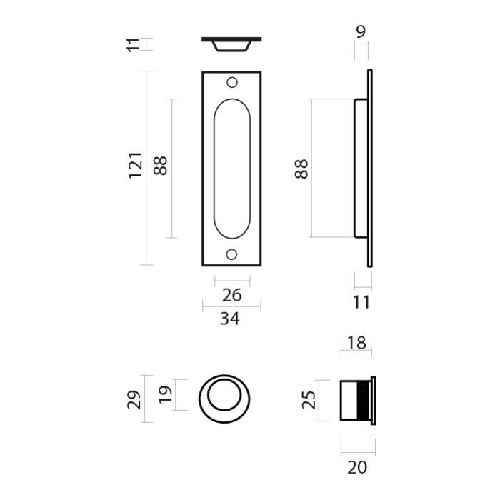 HDD Sliding door bowl Carre rectangle/oval per set stainless steel look