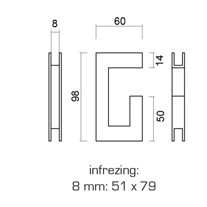 HDD Zwarte schuifdeurkom Carre RVS 8 mm voor glas per stuk