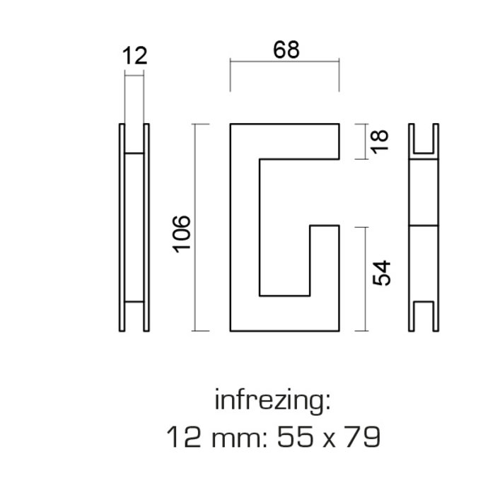 HDD Zwarte schuifdeurkom Carre RVS 12 mm voor glas per stuk