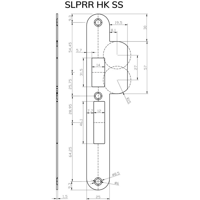 Dulimex Stainless steel striker plate round corners for safety insert hook lock