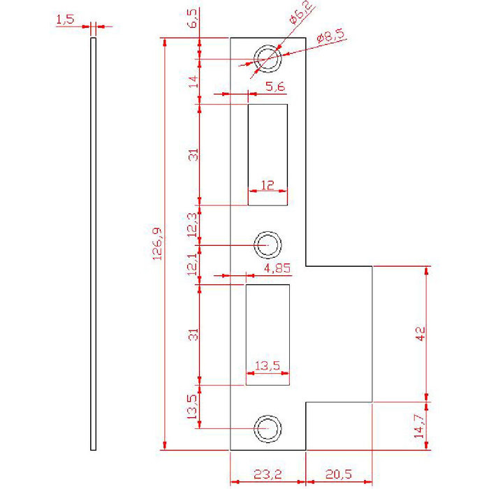 Dulimex Stainless steel striker plate right angles for safety mortise lock PC55