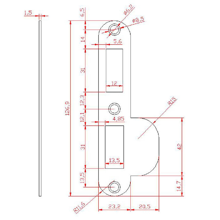 Dulimex Stainless steel striker plate round corners for safety mortise lock PC55