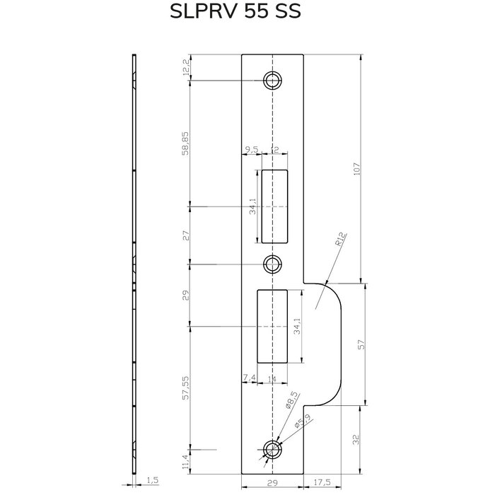 Dulimex Stainless steel striker plate right angles for adjustable striker PC55