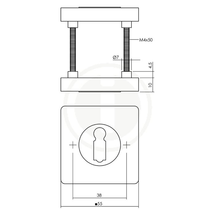 Intersteel Paire de rosaces Intersteel avec trou de serrure carré 55x55x10 mm laiton titane PVD