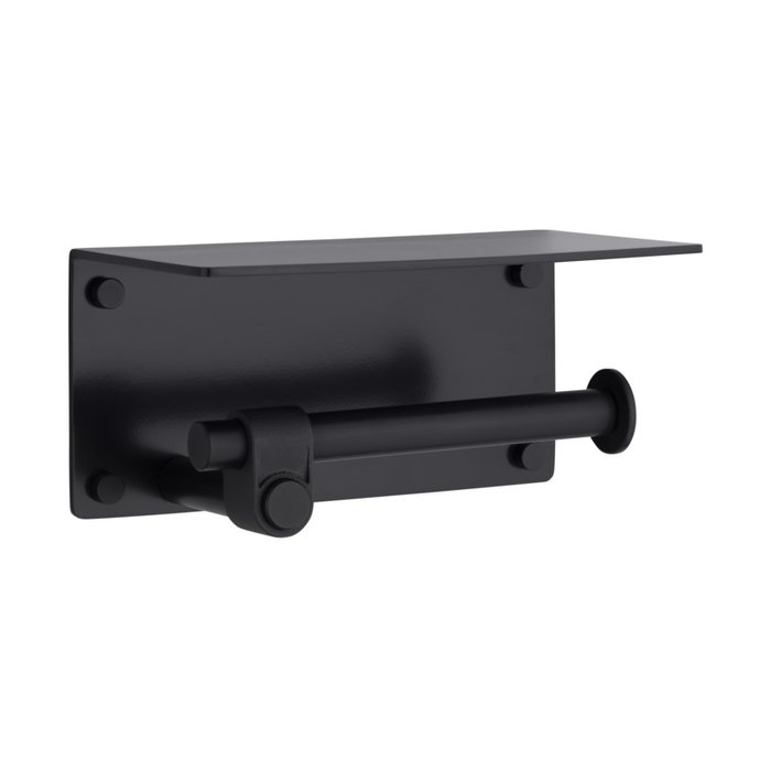 Buster+Punch Solid black toilet roll holder with shelf from Buster&Punch with an industrial look
