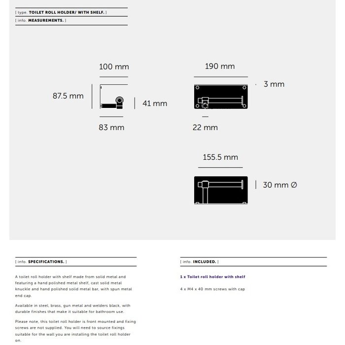 Buster+Punch Massieve zwarte toiletrolhouder met plankje van Buster&Punch met industriële look