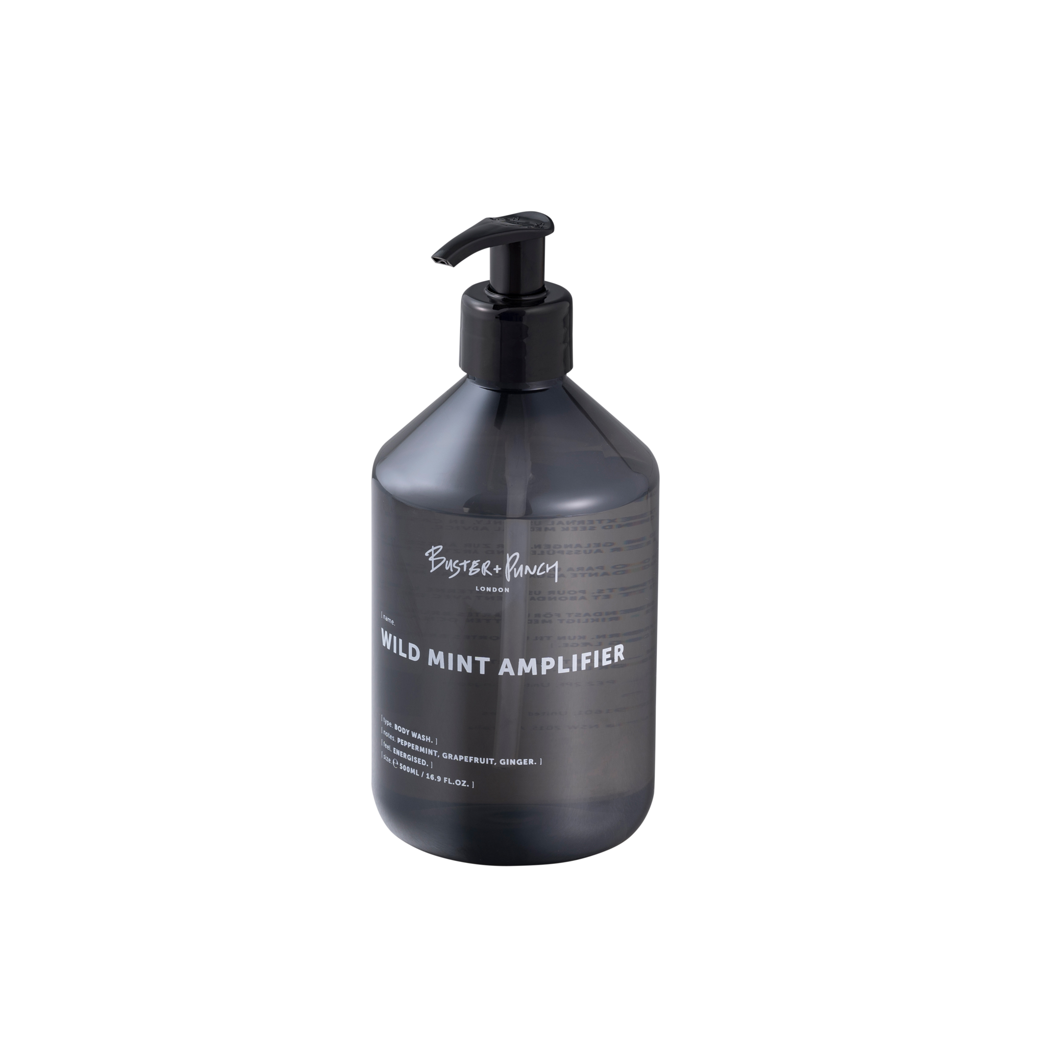 Beautiful filled gray bottle from Buster and Punch made from recycled