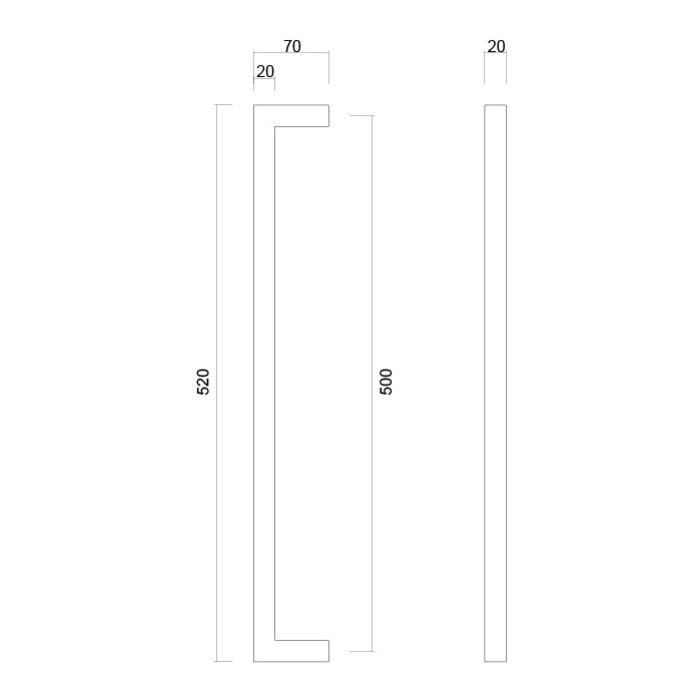 HDD Black door handle CUBICA 20/500 - UV Structure - pair for door thickness >3 CM