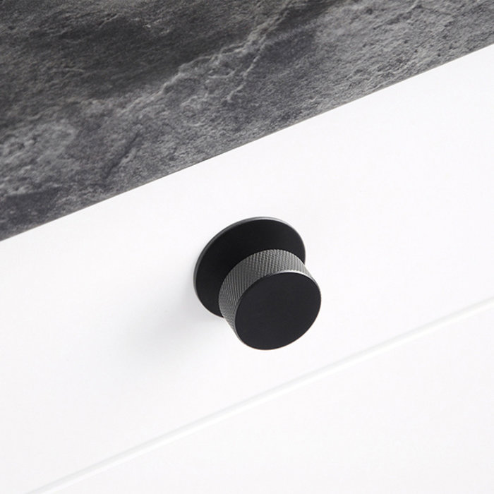 I.B.E. Matt black round furniture knob Ø 33 mm ribbed